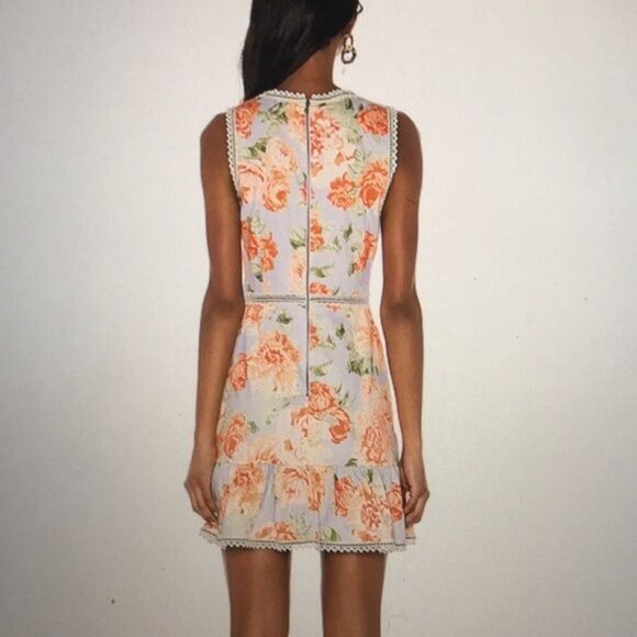NWT Alice + Olivia Kirean Floral Mini Dress Garden Lace Trim Size 6 Orange Green - Picture 3 of 8